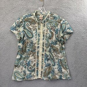 Vintage Faded Glory Button Up Top Paisley‎ Fairy Boho Y2K Retro Women's Large